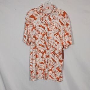 NWT Hallstatt Arabesque Royal Palms Print Short Sleeve Button Down Shirt Sz Med